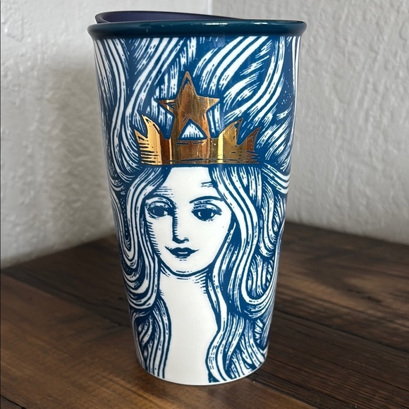 Starbucks 2016 Limited Edition Anniversary Blue Siren ceramic 12oz Travel Mug - Picture 1 of 6
